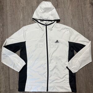 Adidas Lightweight Windbreaker Jacket White Black Hooded Men’s Size M